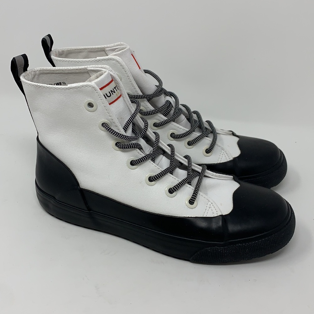 HUNTER HI Top Boots White Canvas with Black Souls